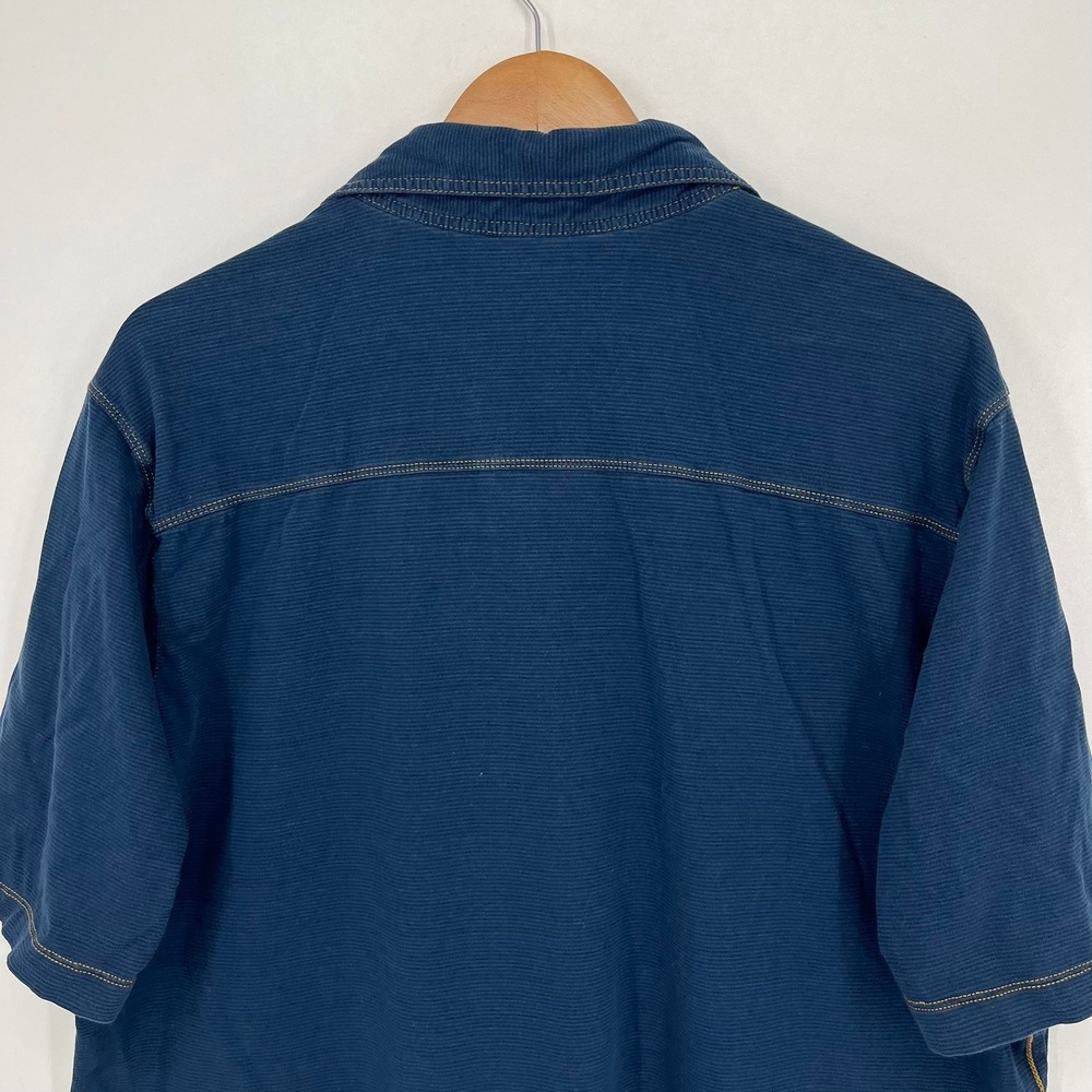 Johnston & Murphy Mens XL Blue Micro Stripe Contrast Stitch Short Sleeve Polo - Picture 9 of 11